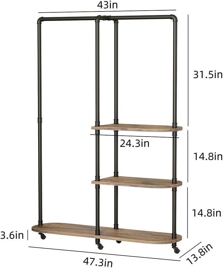 Industrial Freestanding Rolling Garment Rack Clothing Rack, Heavy Duty Clothes Rack With Shelves