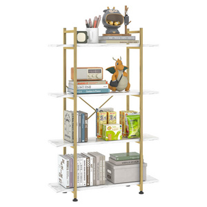 Contemporary Rectangle Metal Ladder Bookshelf Home Office Furniture 4 Shelf Bookcase