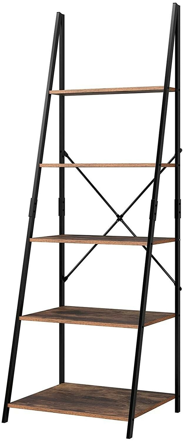 Display Book Open Shelf Magazine Rack Wooden 5-tier Ladder Bookcase for Balcony Living Room