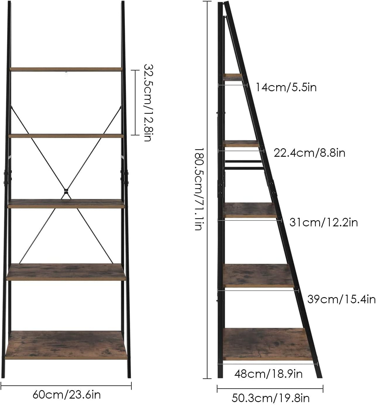 Display Book Open Shelf Magazine Rack Wooden 5-tier Ladder Bookcase for Balcony Living Room