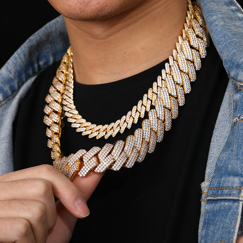 Hip Hop Jewelry Fashion 18K Gold Plated Brass CZ Zircon Diamond Luxury Iced Out Miami Cuban Link Chain Necklace For Men Women