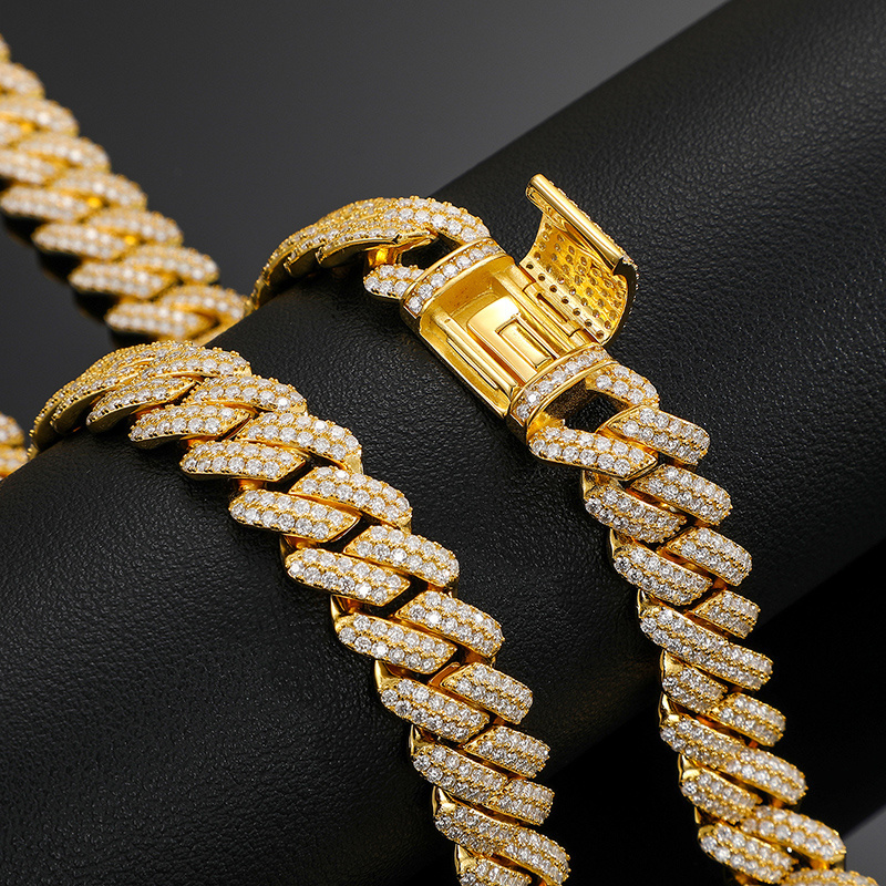 Dropshipping 14mm Cuban Link Chain Men Iced Out Miami Cuban Necklace Bracelet Silver Bling Diamond Hip Hop Jewelry for Men Women