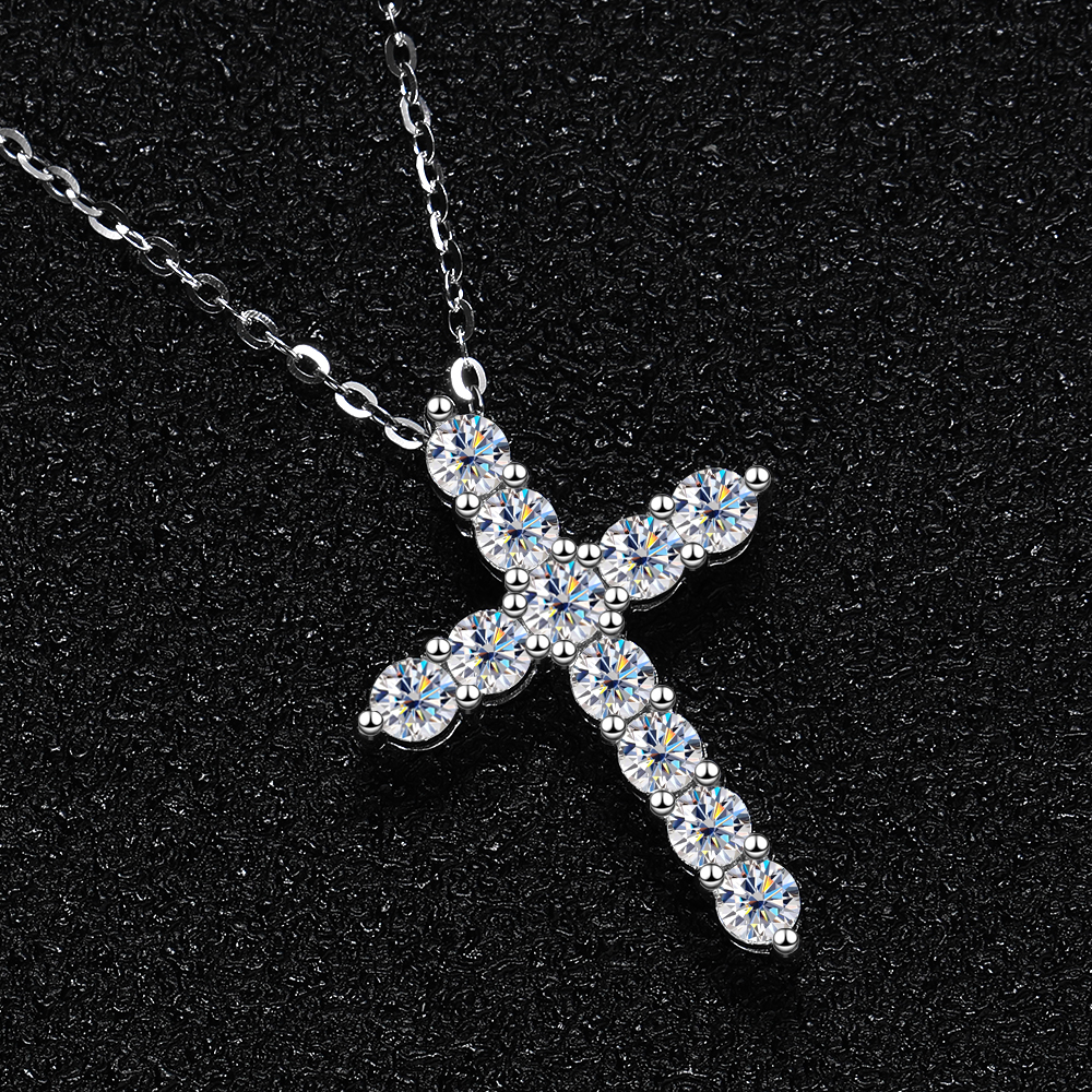 Waterproof Moissanite Cross Necklace Colliers Dropshipping 1.1ct VVS Diamond 925 Sterling Silver Jewelry Pendant For Men Women