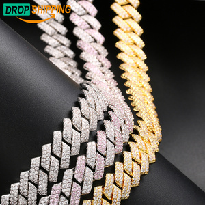 Dropshipping 14mm Cuban Link Chain Men Iced Out Miami Cuban Necklace Bracelet Silver Bling Diamond Hip Hop Jewelry for Men Women