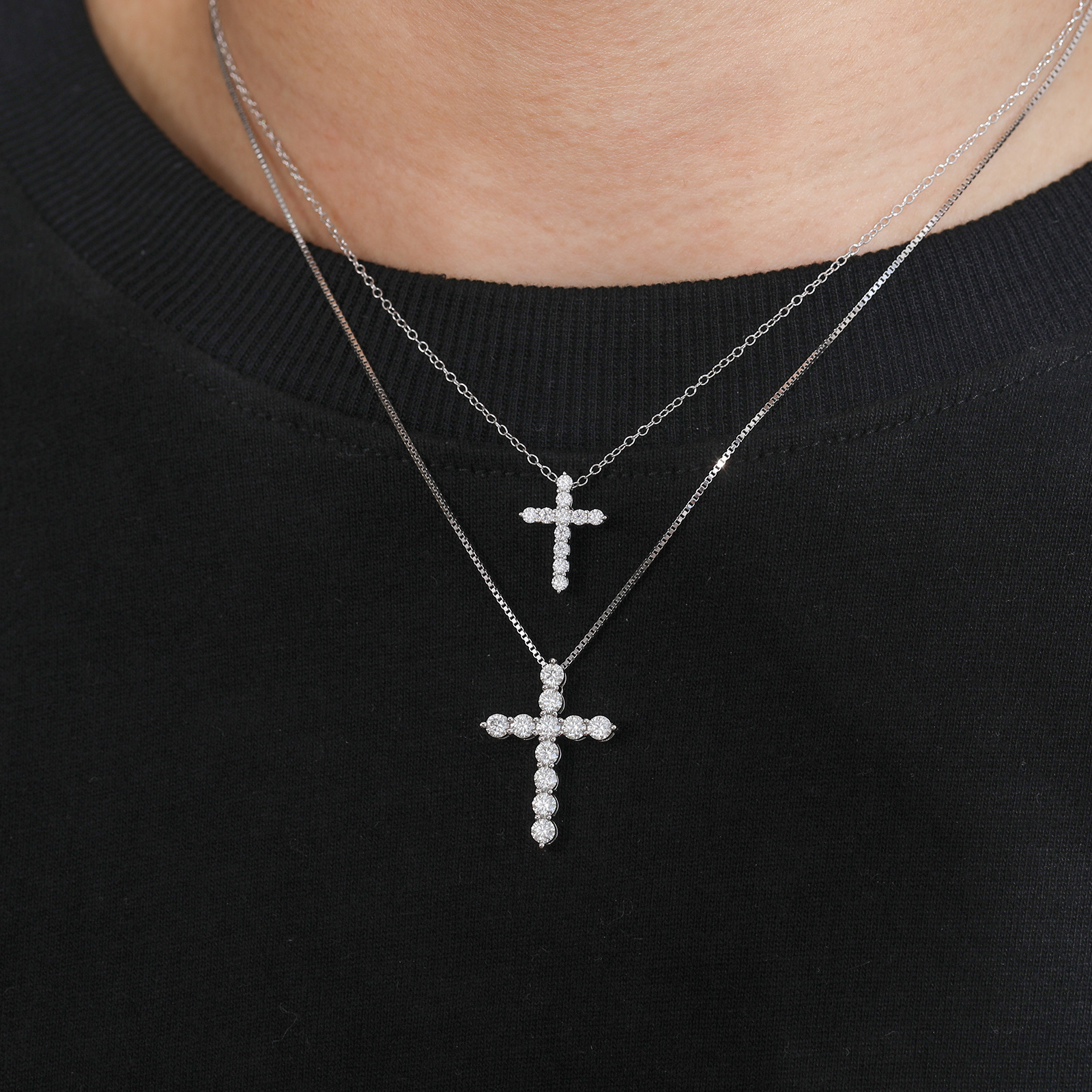 Waterproof Moissanite Cross Necklace Colliers Dropshipping 1.1ct VVS Diamond 925 Sterling Silver Jewelry Pendant For Men Women