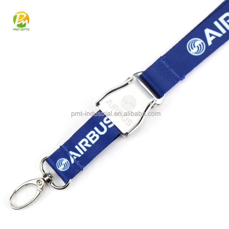 High Quality Aviation lanyard dark blue AIRBUS lanyard with mini seatbelt buckle