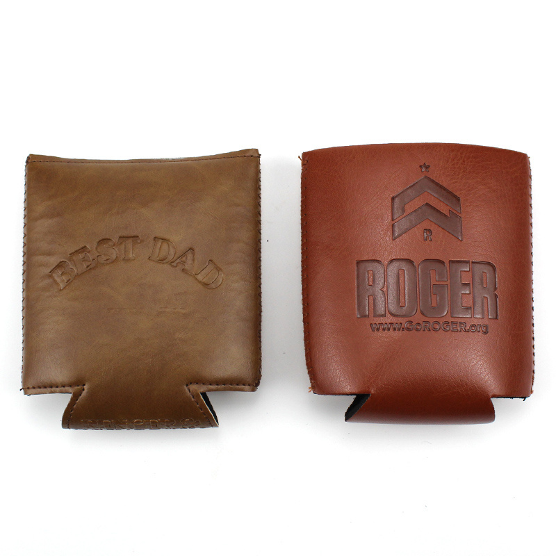 Factory custom PU leather can cooler high quality neoprene beer can cooler sleeve stubby holder with LOGO