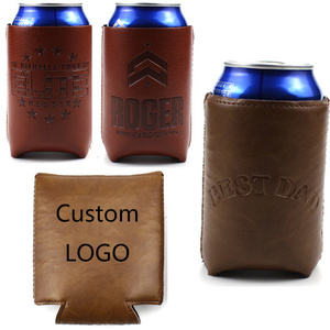 Factory custom PU leather can cooler high quality neoprene beer can cooler sleeve stubby holder with LOGO