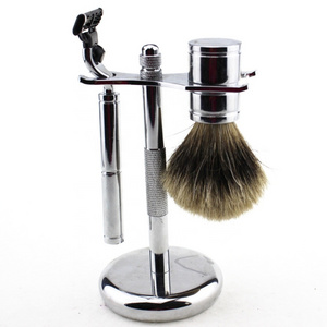 High quality shaving brush shave stand and 3 blade razor metal men shaving set for men shave