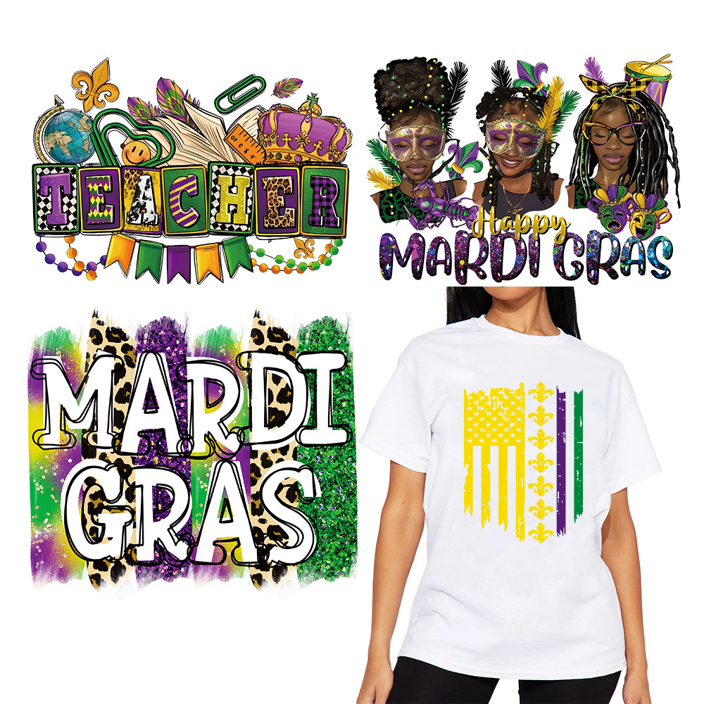 DTF Heat Press Transfer Mardi Gras Designs Sticker Custom Screen Print Transfers Vendor Plastisol Transfers Printer For DTF