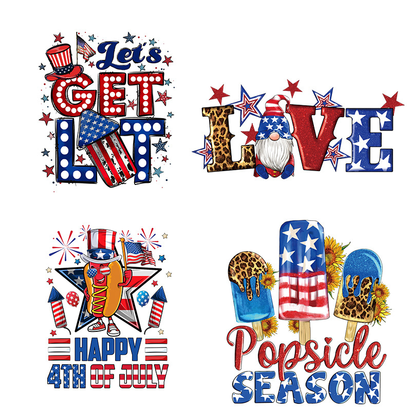 screen print transfers design American 4th of July decorate 3d puff heat transfer vinyl  transfers for t shirts custom