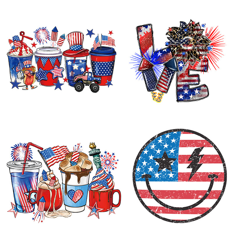 screen print transfers design American 4th of July decorate 3d puff heat transfer vinyl  transfers for t shirts custom