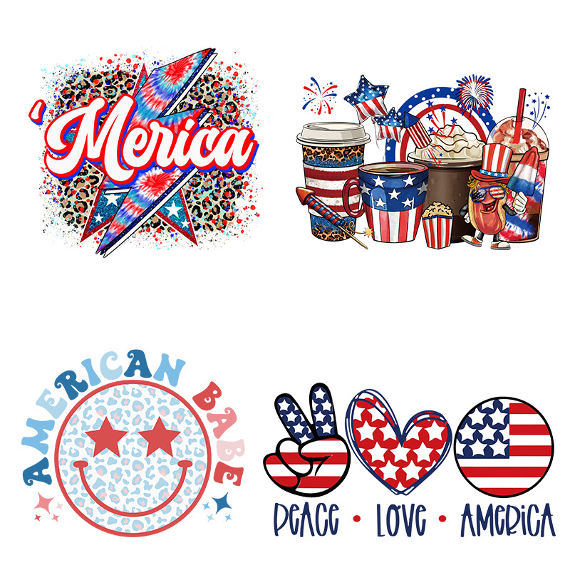 screen print transfers design American 4th of July decorate 3d puff heat transfer vinyl  transfers for t shirts custom