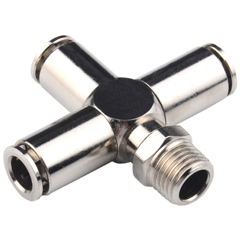 ANMASPC factory outlet copper 4 ways pneumatic pipe connector male female tube fitting quick metal joint fitting