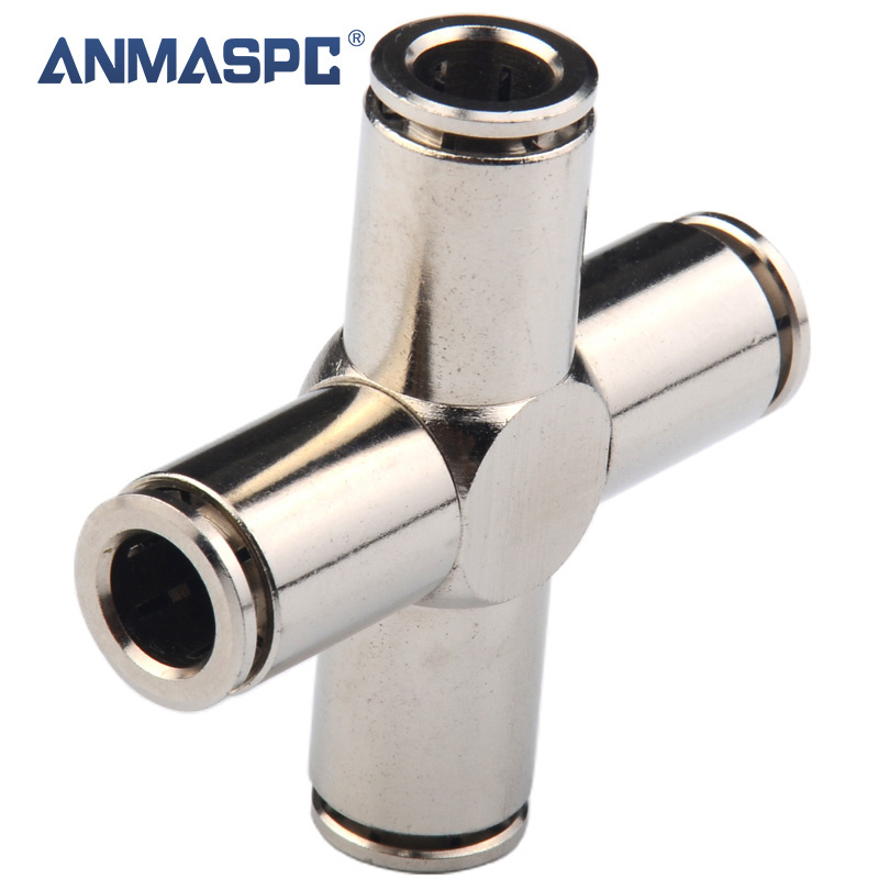 ANMASPC factory outlet copper 4 ways pneumatic pipe connector male female tube fitting quick metal joint fitting