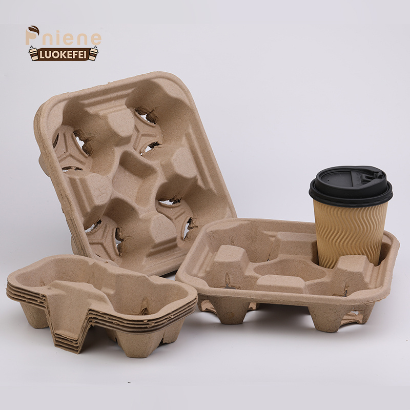 Biodegradable Disposable Takeaway Hot Drink 2 Cup Holder Takeout 4 Cup Tray Carrier Coffee Paper Cup Holder