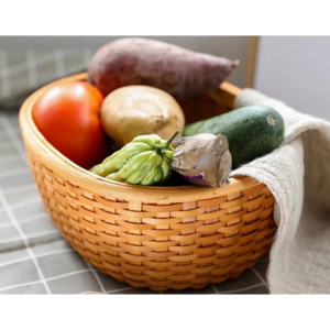 Handmade Natural Woven Woodchip Storage Basket with Lace Weaving Beautiful Craft Baskets for Home Organization