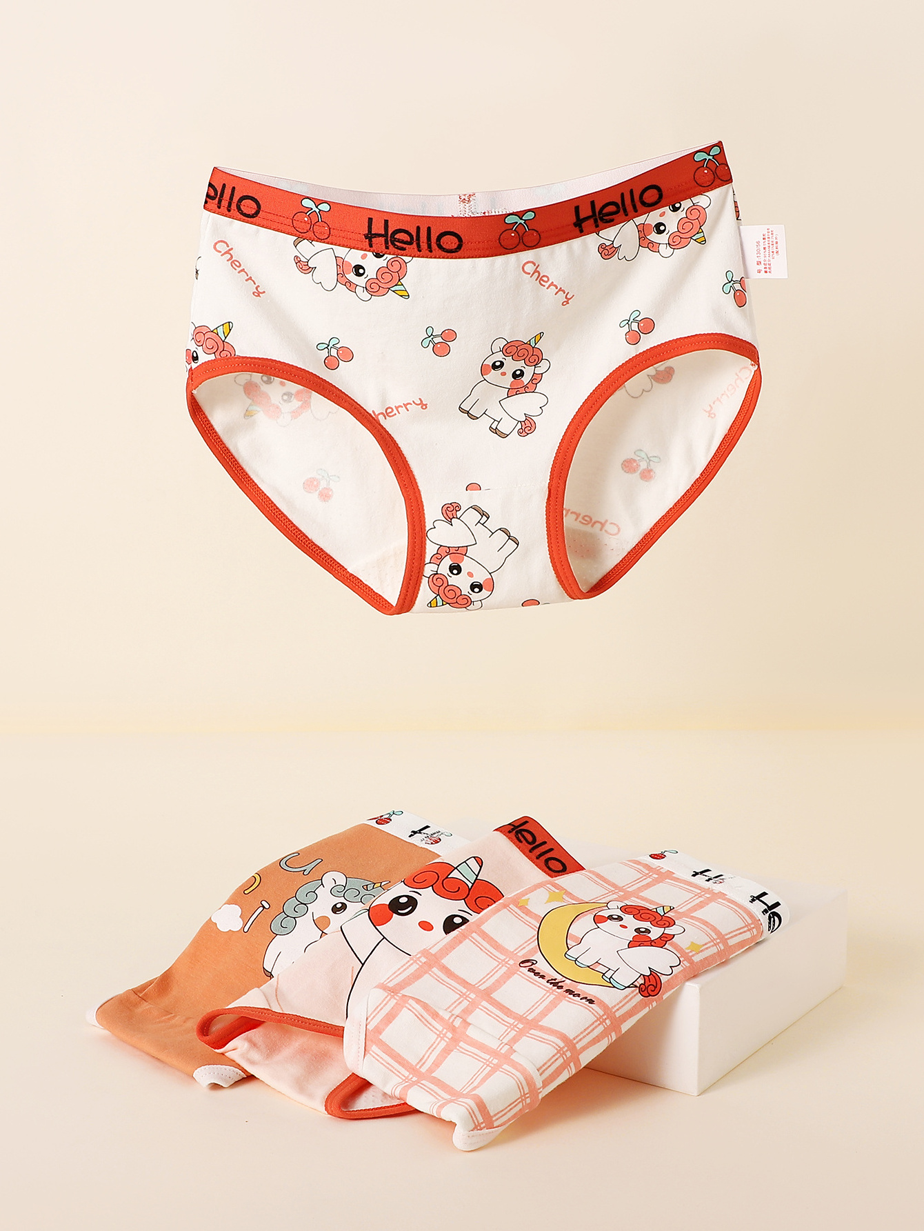 4 pcs Factory custom logo Comfortable kids cotton panty underwear girls kids brief Organic cotton children thongs underwear