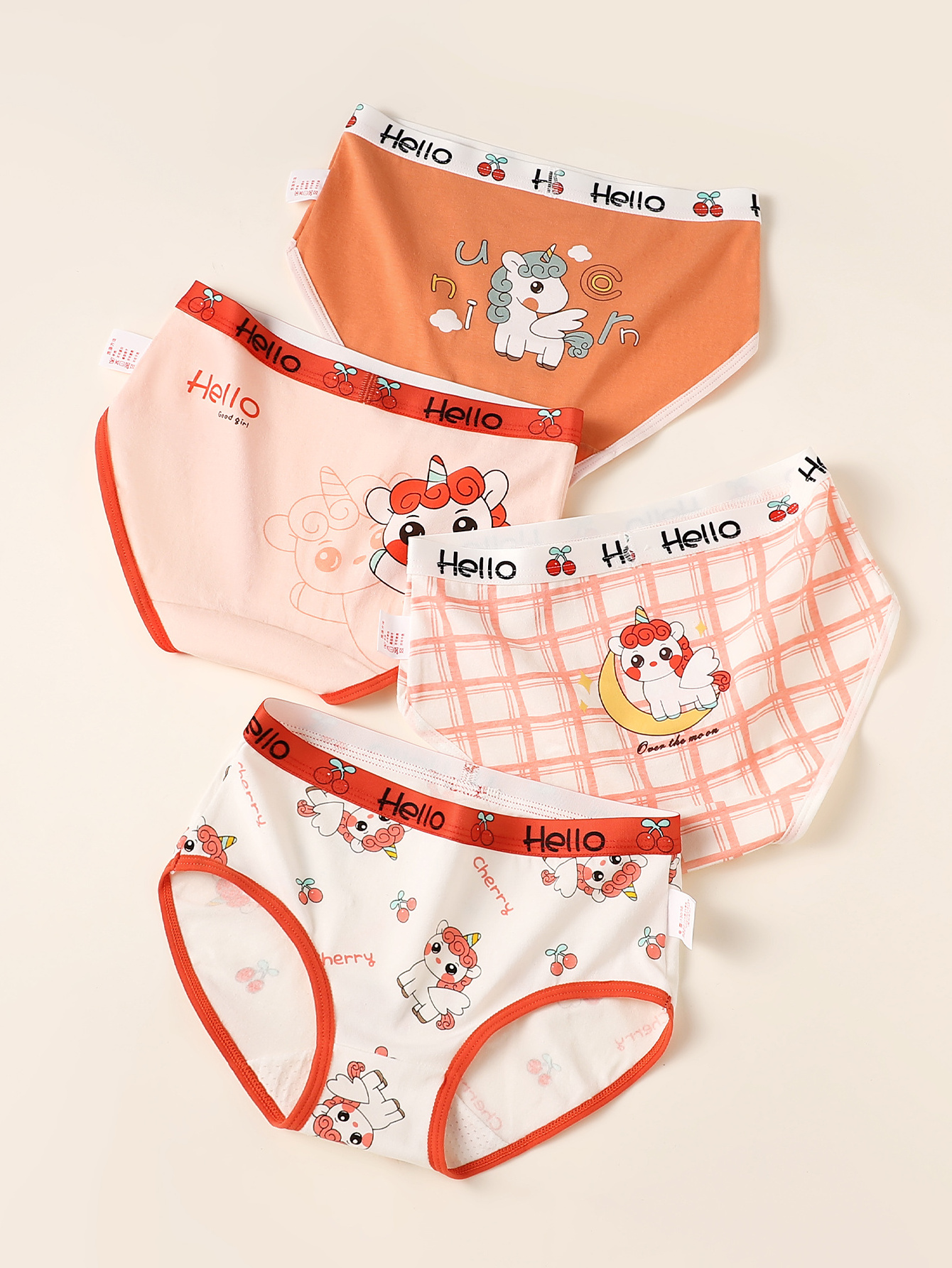 4 pcs Factory custom logo Comfortable kids cotton panty underwear girls kids brief Organic cotton children thongs underwear