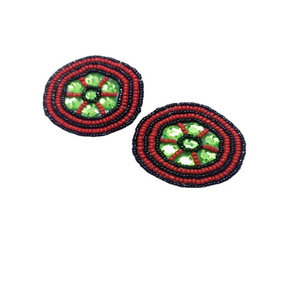 Round red beaded earrings with sequin embroidery inside hand made embroidery classic earrings for women