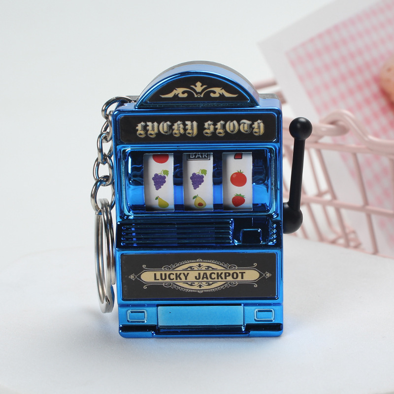 Custom Promotional Gift Mini Slot Machine Keyring Lucky Jackpot Fruit Slot Machine Keychain Iron Plastic FREE Carabiner Keychain