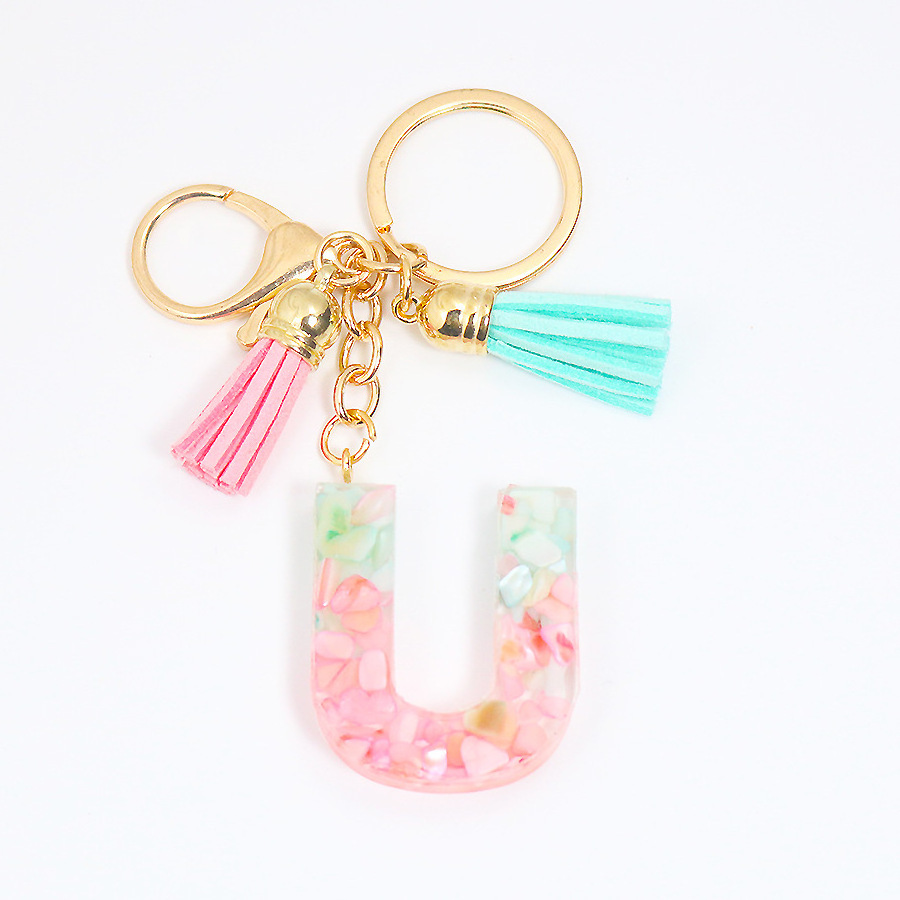 Hot Sale Custom Tassel Initial Resin Alphabet Letter Keychain For Women and GIrls