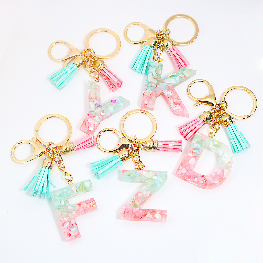 Hot Sale Custom Tassel Initial Resin Alphabet Letter Keychain For Women and GIrls