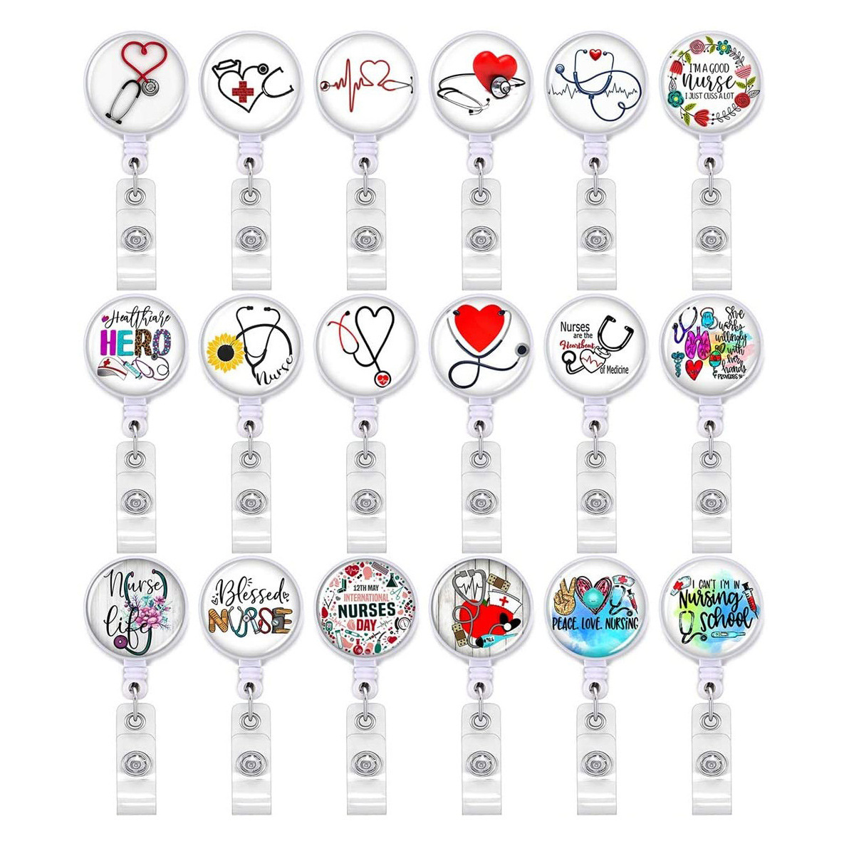 Custom 32mm Alligator Clip Epoxy Logo Retractable Nurse Medical Badge Reels