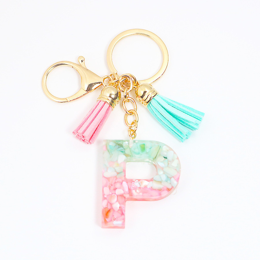 Hot Sale Custom Tassel Initial Resin Alphabet Letter Keychain For Women and GIrls