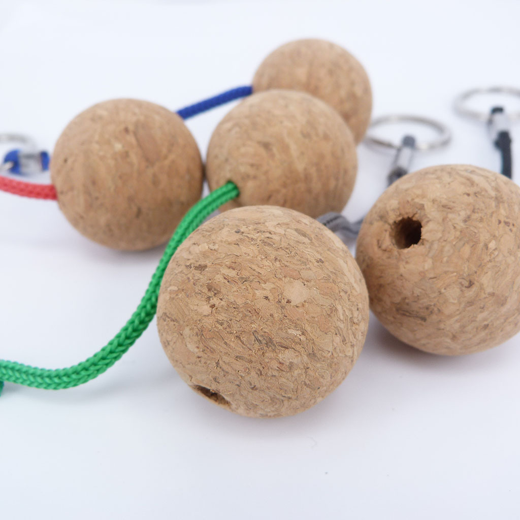 Custom logo cork ball floating key ring wooden keychains for swimming diving fishing sailing boat beach and water game