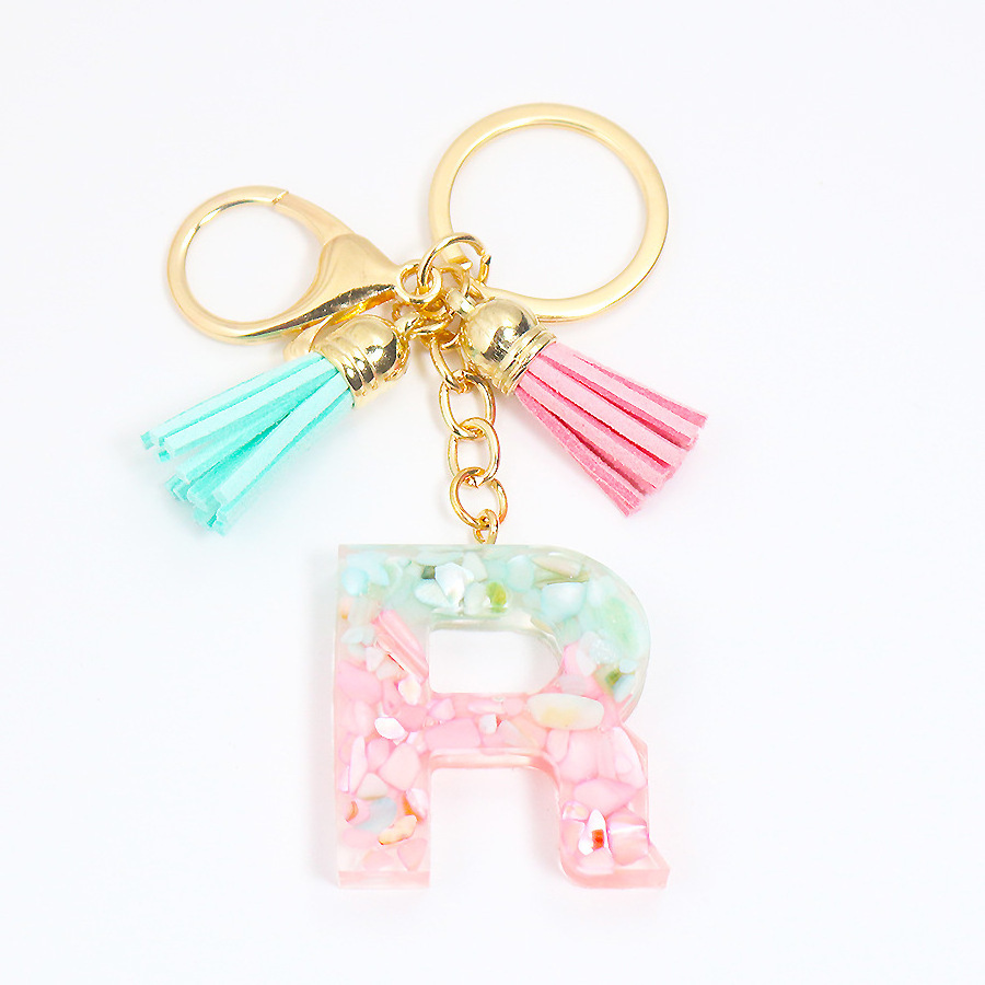 Hot Sale Custom Tassel Initial Resin Alphabet Letter Keychain For Women and GIrls