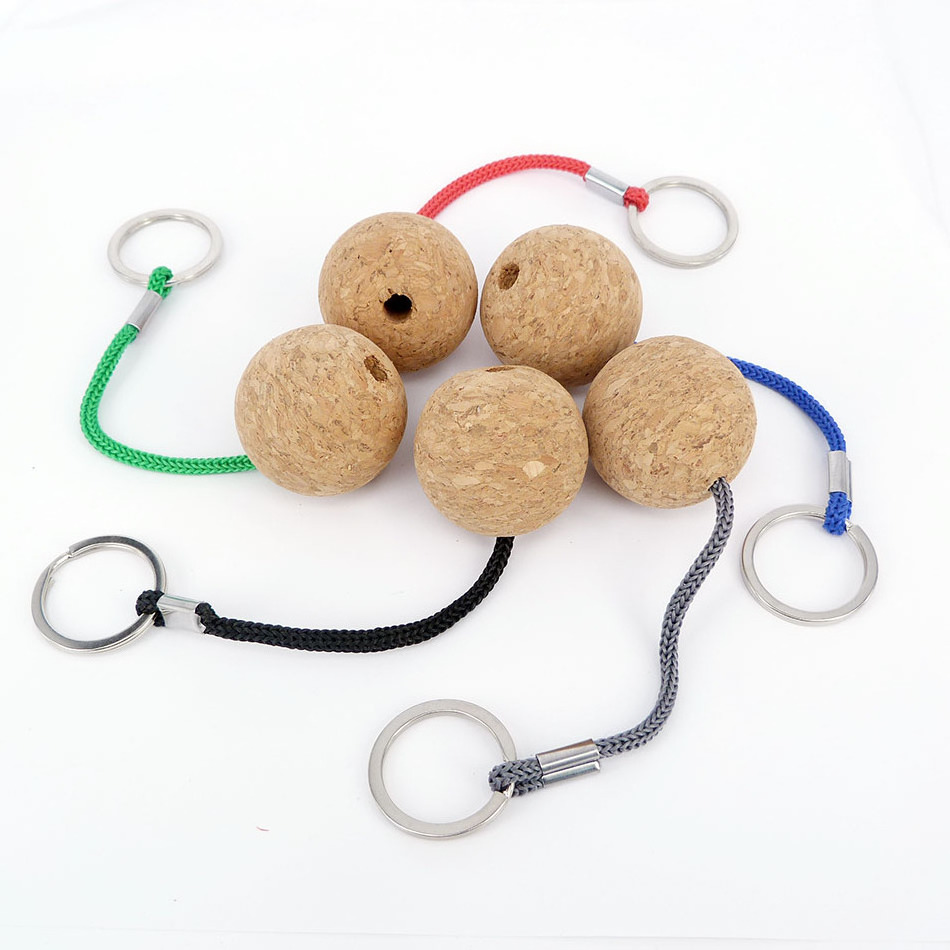 Custom logo cork ball floating key ring wooden keychains for swimming diving fishing sailing boat beach and water game