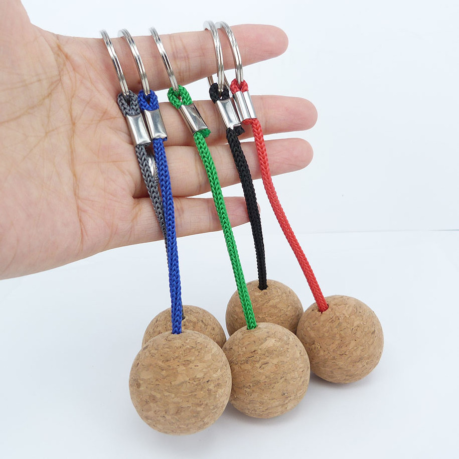 Custom logo cork ball floating key ring wooden keychains for swimming diving fishing sailing boat beach and water game