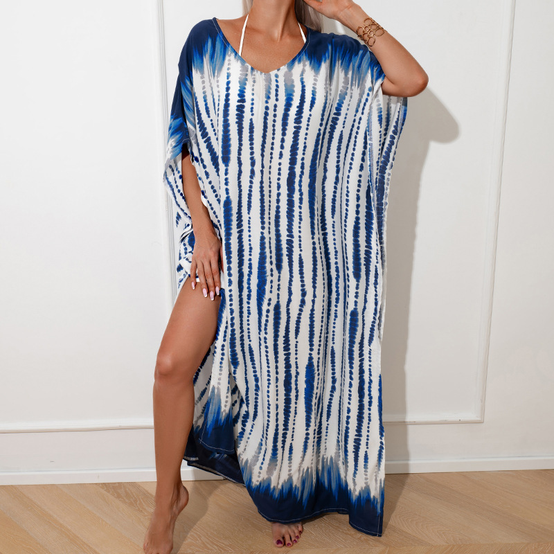 Cotton vacation long skirt beach cover up loose plus size robe bikini Loose Beach Cover Up Dress Long Sleeves Beach Kaftan