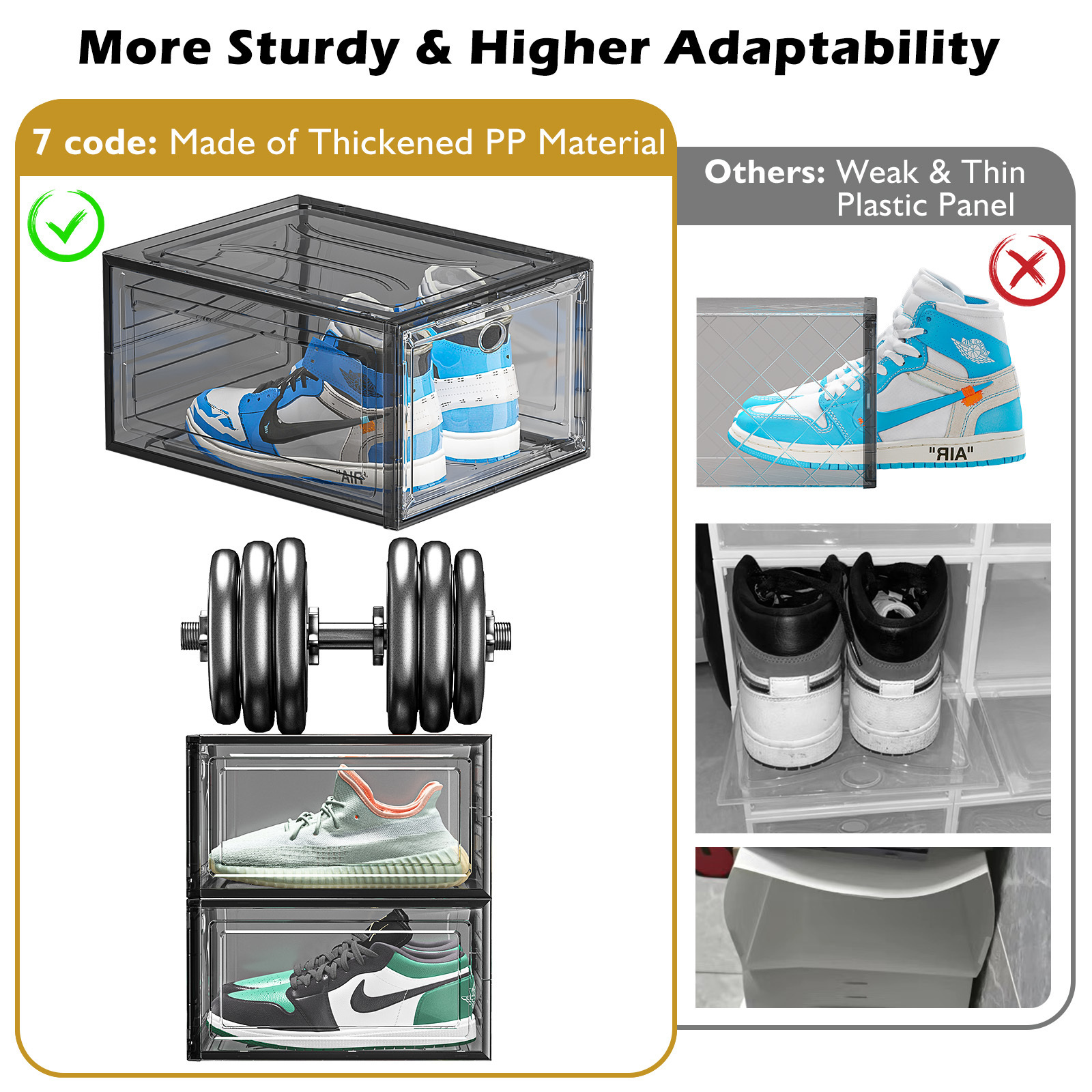 Walue Eco-Friendly Clear Plastic Shoe Storage Organizer Foldable Design with Magnetic Door Stackable Boxes Closet Space-Saving