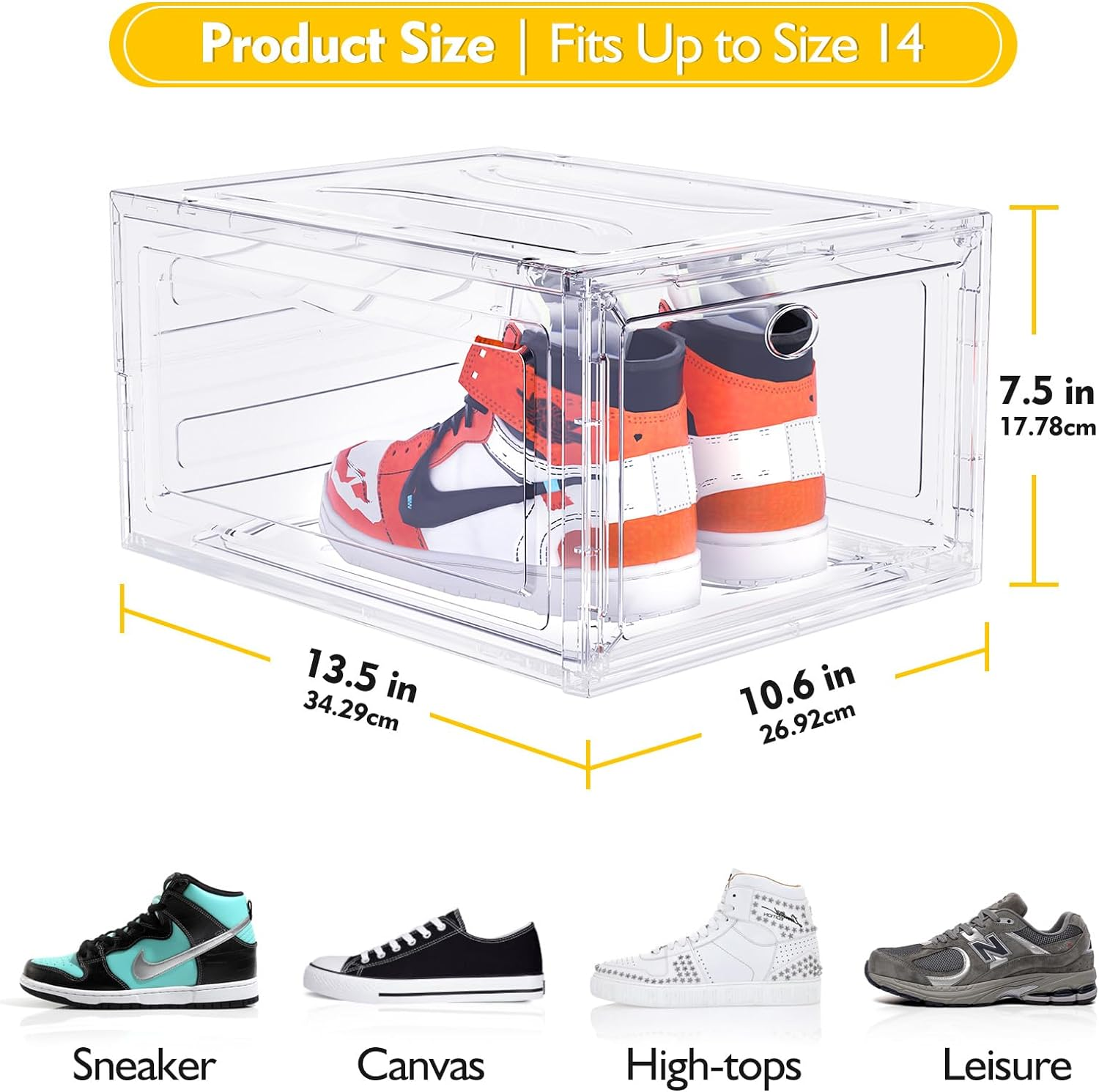 Walue Upgraded Harder Solid Plastic Shoe Organizer 9-Pack Storage Boxes Clear Stackable Sneaker Display Case Closet Black