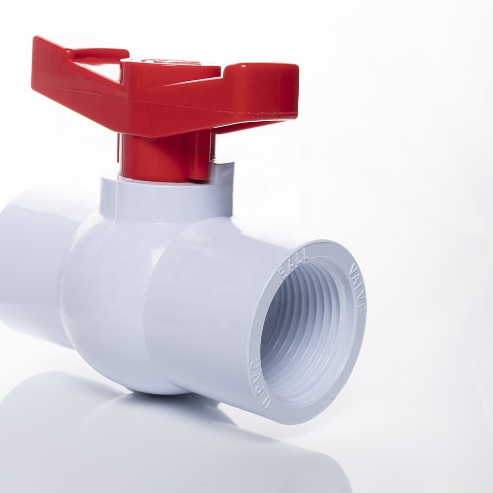 HIGH QUALITY PVC CHEAP PRICE 2 INCH WATER VALVE WHITE BODY RED SQUARE HANDLE COMPACT BALL VALVES MADE IN CHINA