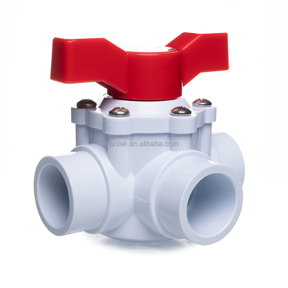 2023 New Arrival Plastic 3 way T port Ball Valve 3/4 inch Swimming Pool Diverter PVC Valve with ABS Handle PN16