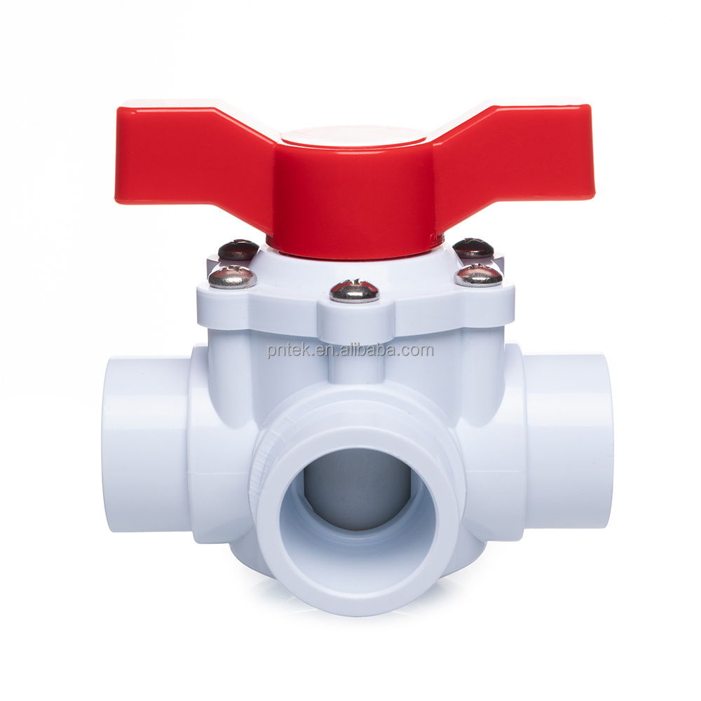 2023 New Arrival Plastic 3 way T port Ball Valve 3/4 inch Swimming Pool Diverter PVC Valve with ABS Handle PN16