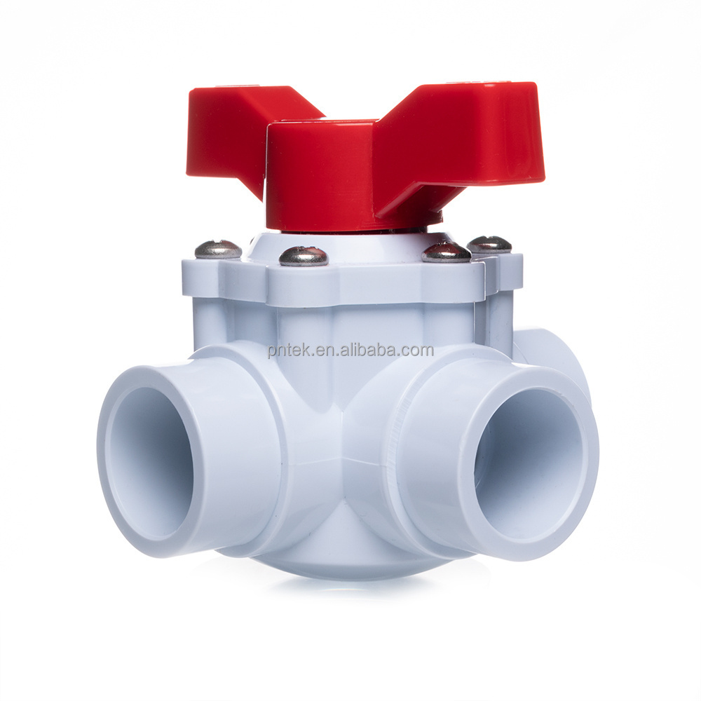 2023 New Arrival Plastic 3 way T port Ball Valve 3/4 inch Swimming Pool Diverter PVC Valve with ABS Handle PN16