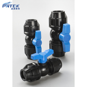 Pntek Male PP Double Union Ball Valve Compression Fittings PN16 for Water Pipes PE Pipe Fittings Poly Pipe HDPE Fittings