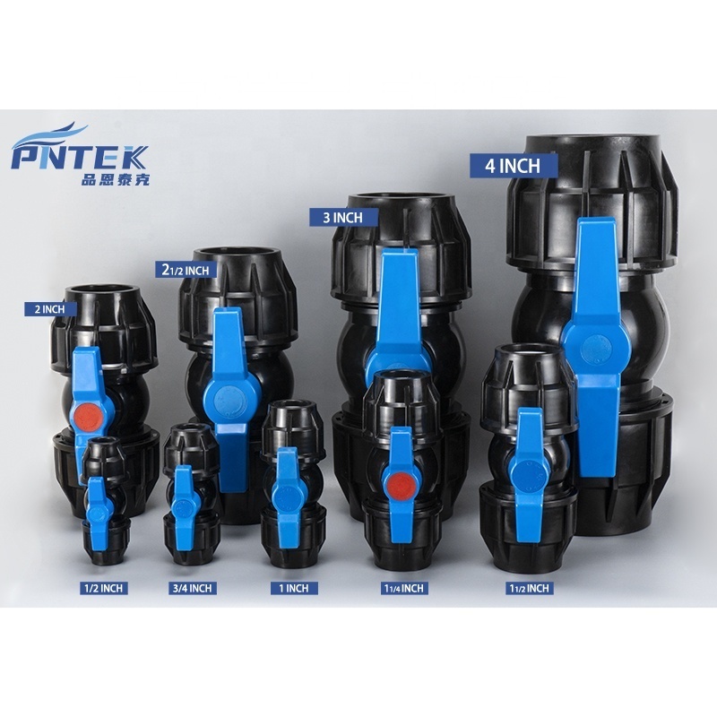 Pntek Male PP Double Union Ball Valve Compression Fittings PN16 for Water Pipes PE Pipe Fittings Poly Pipe HDPE Fittings