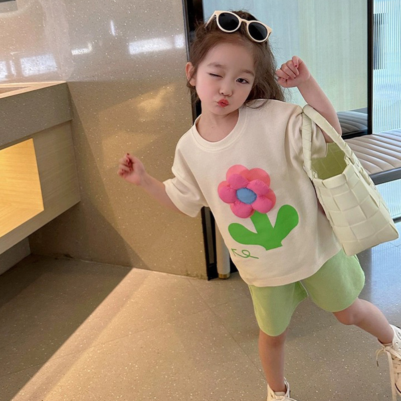 Girls set summer new style girl baby summer short-sleeved two-piece fashion summer dress girls clothes