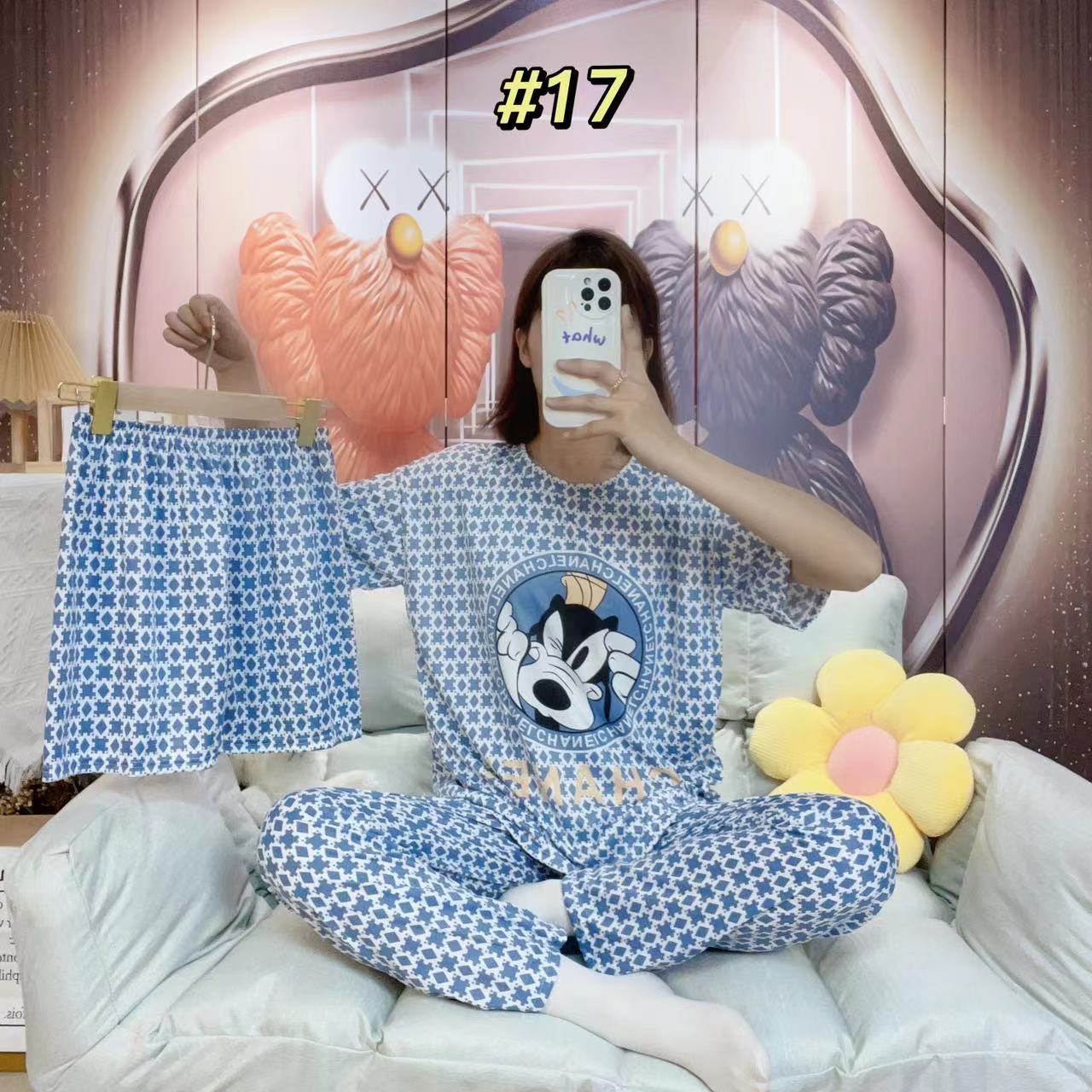 Wholesale cheap pajamas Short-sleeved pants 3-piece suit Animal casual pajama set