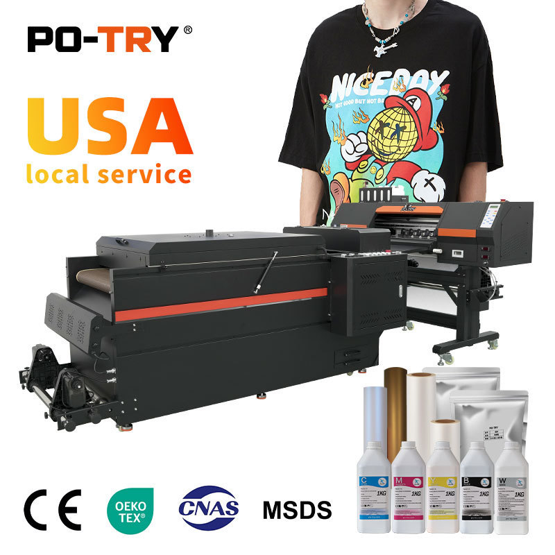 Potry PET Transfer Film XP600 I3200 Dual 4 Printhead Digital Printing Machine A3 30cm 60cm DTF Printer With Powder Shaking Dryer