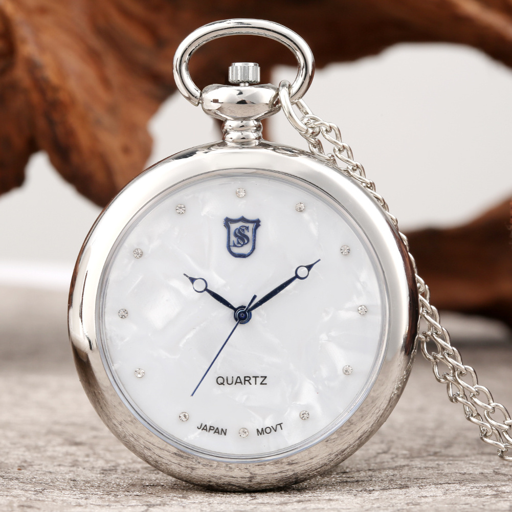 Retro Necklace Clock Luxury Smooth Silver Case Quartz Pocket Watch With Chain For Men Gift