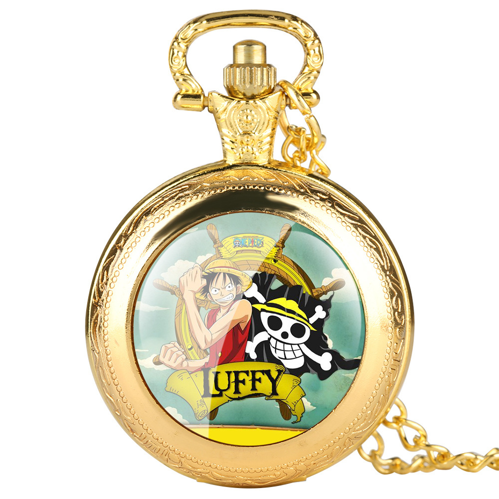 Vintage Analog Quartz Steampunk Necklace Pocket Clock Luffy Skull Anime One Piece Watch With Chain For Kids