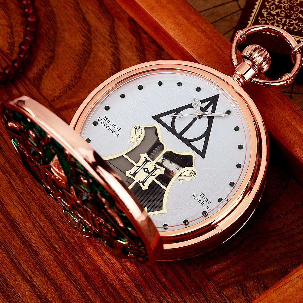 Best Gift Magic School Themed Vintage Musical Clock Box Music Pocket Watch with Chain