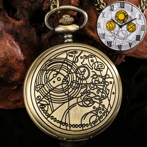 Wholesale Jewelry Necklace Clock Vintage Steampunk Accessories Dr Who Pocket Watch with Chain for Men Gift