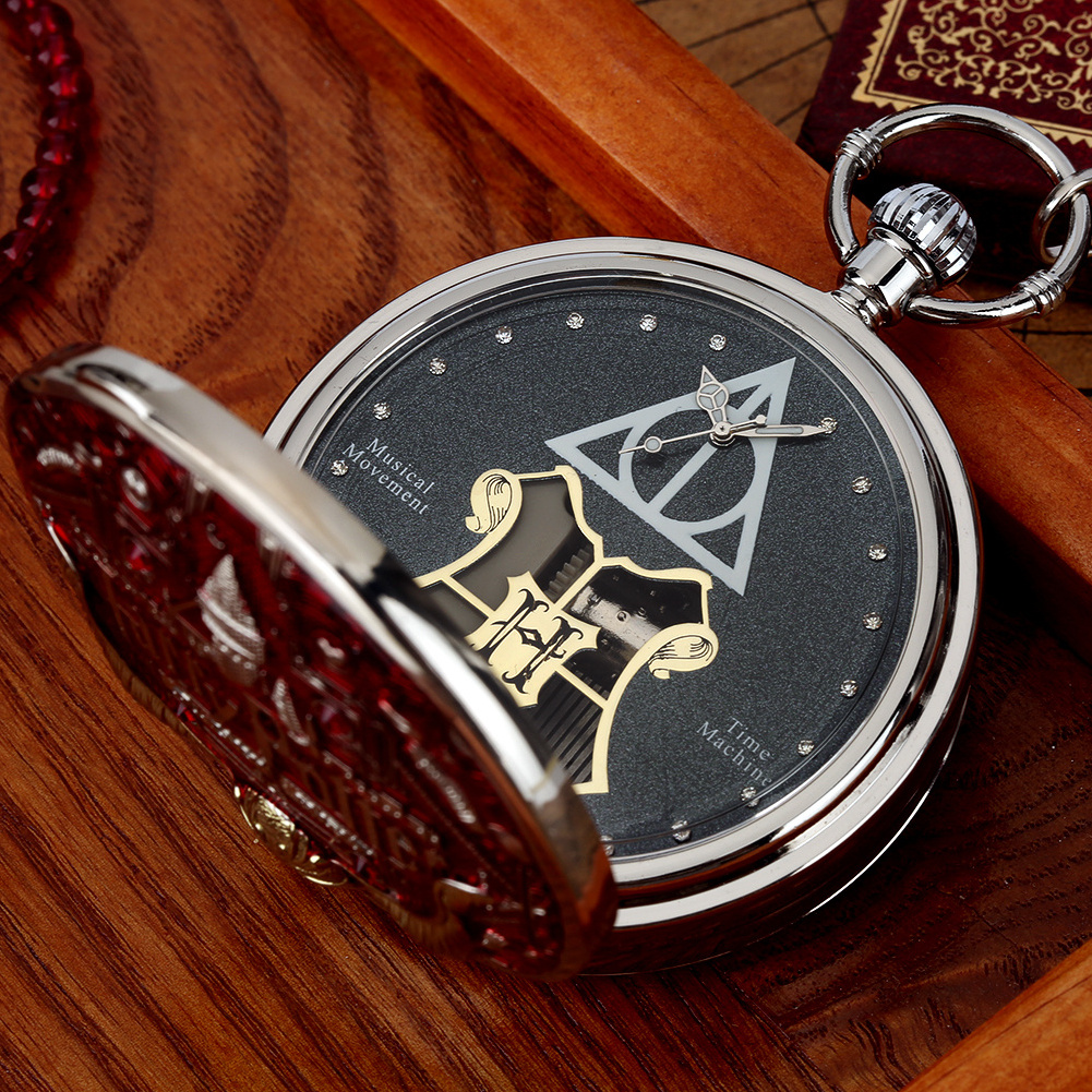 Best Gift Magic School Themed Vintage Musical Clock Box Music Pocket Watch with Chain